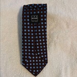 Ike Behar Brown and Blue Geometric Pattern Tie